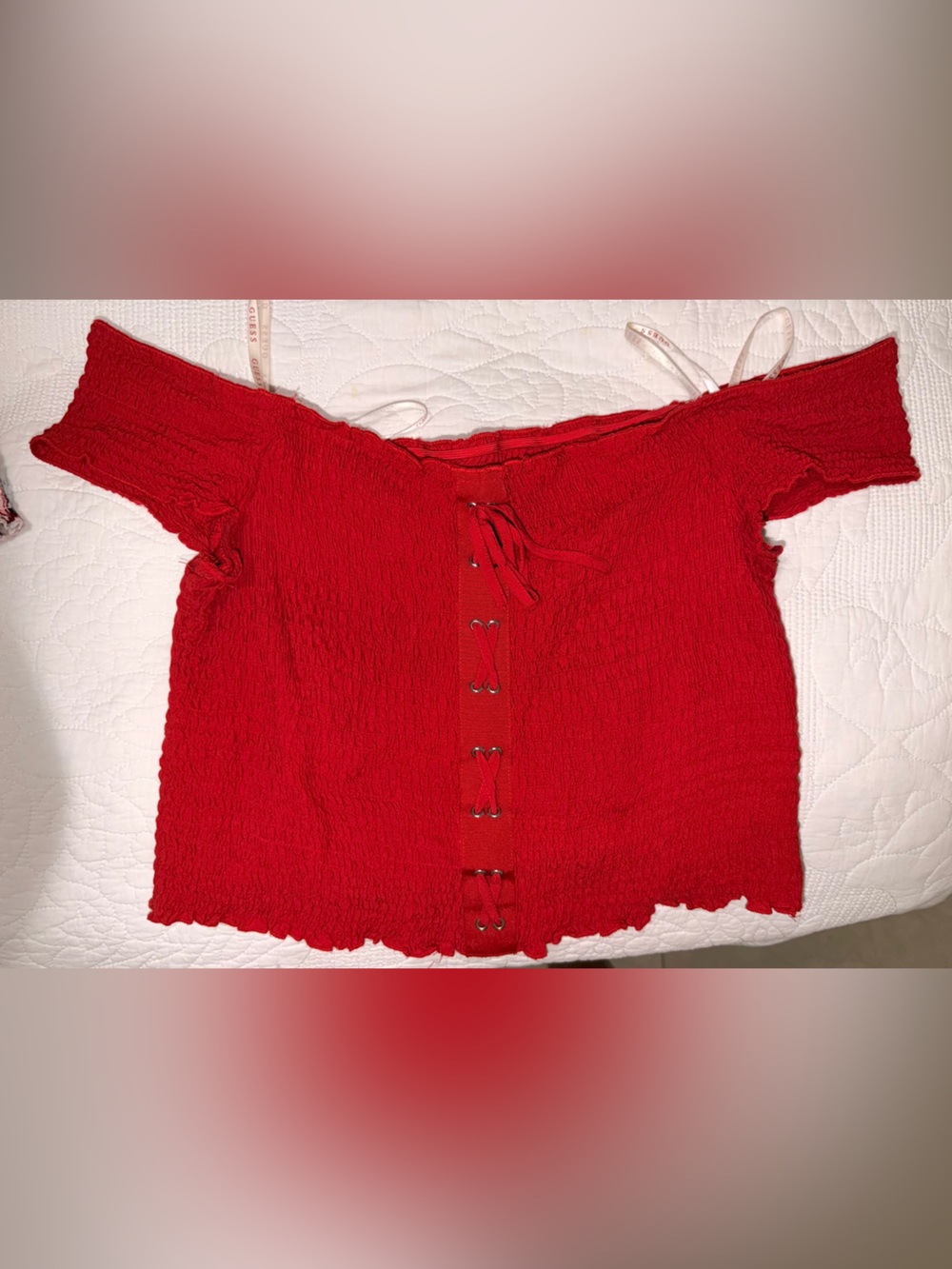 Guess Red Textured Lace-Up Blouse